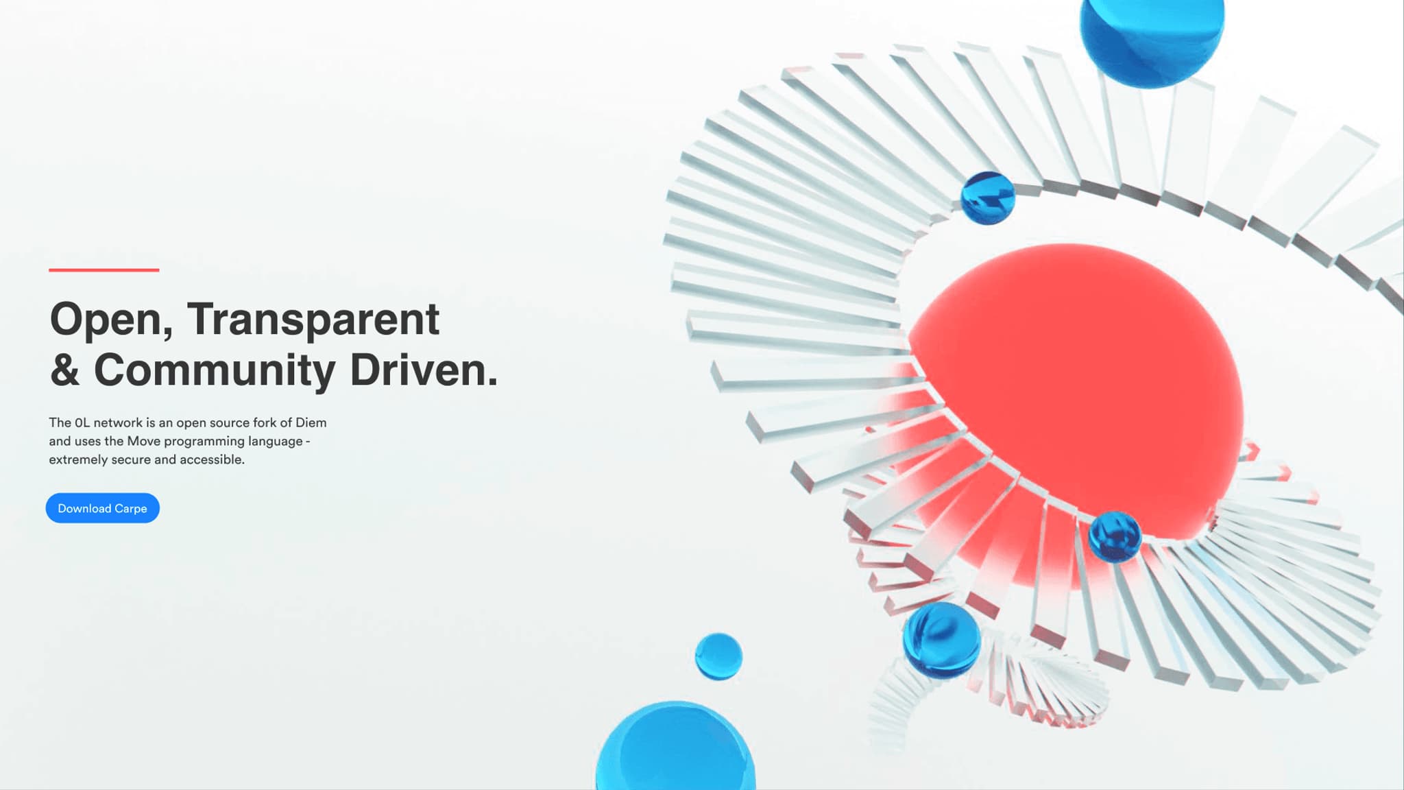 3D abstract design featuring blue and red elements conveying an open-source community-driven theme.