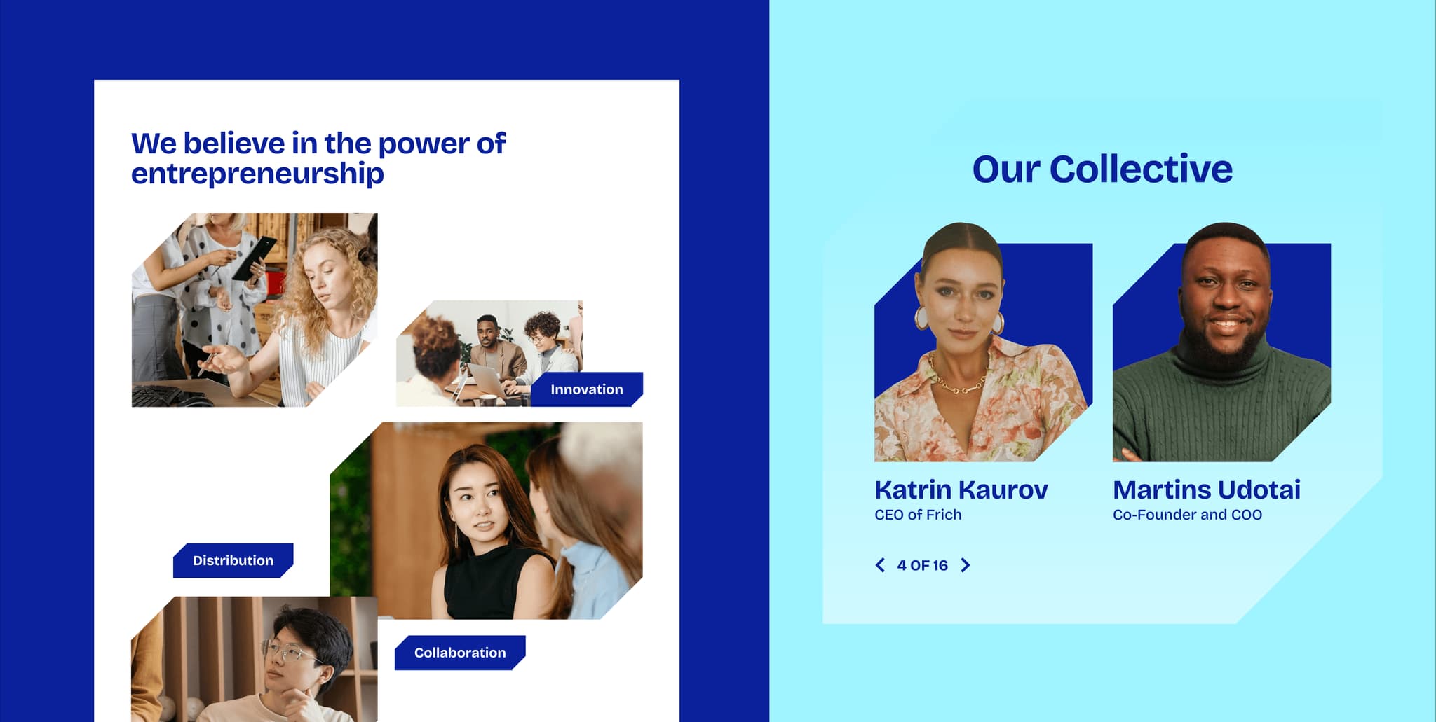 Collage showcasing entrepreneurship themes with diverse individuals; features Katrin Kaurov and Martins Udotai, CEOs.