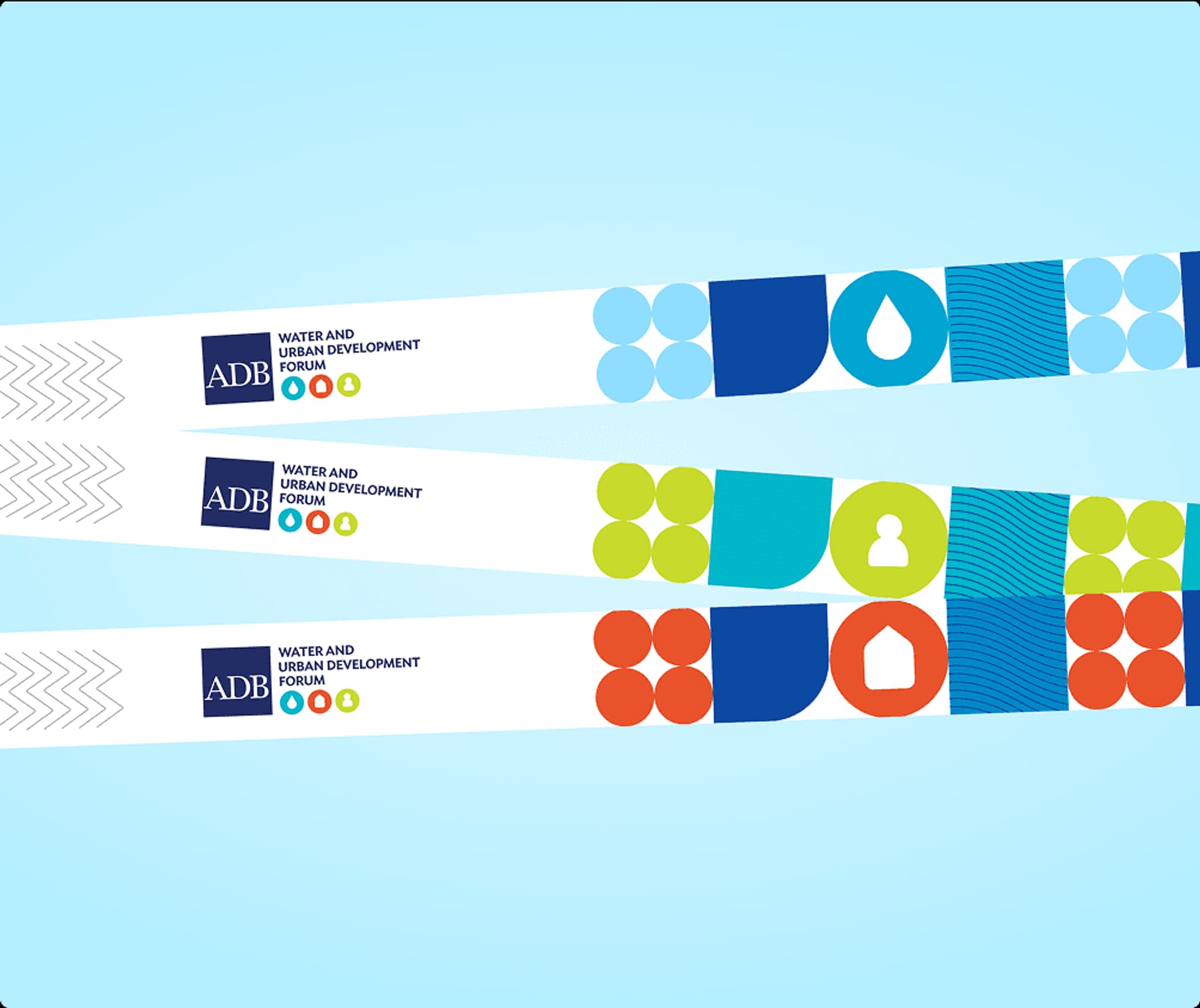 Wristbands featuring ADB logos and colorful designs for a water and urban development event.