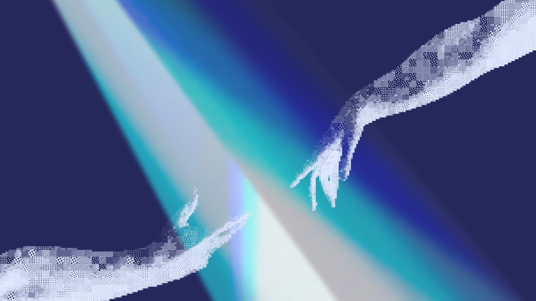 Two abstract hands reaching towards each other, illuminated by a soft gradient light, conveying themes of connection and authenticity.