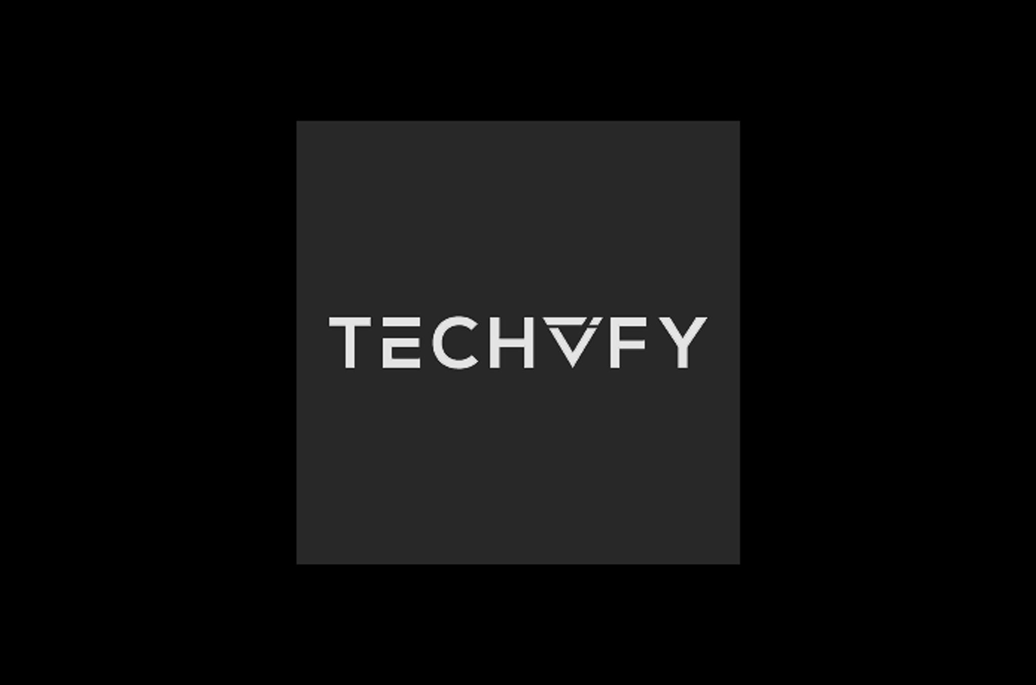 Stylized Techafy logo in white on a dark background, representing modern technology solutions.