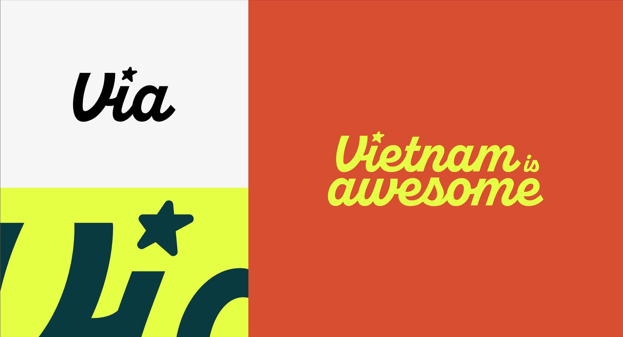 Colorful graphic featuring the text "Via" in various fonts and "Vietnam is awesome" in a vibrant yellow, emphasizing cultural pride.
