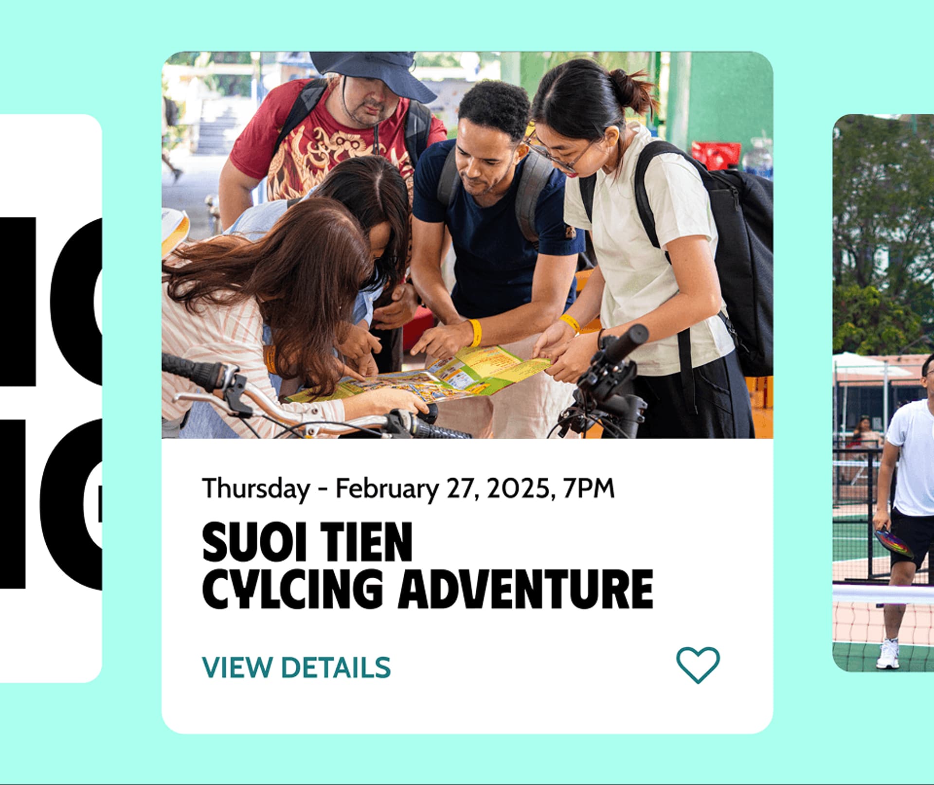 Group exploring a map during the Suoi Tien Cycling Adventure event on February 27, 2025, at 7 PM.
