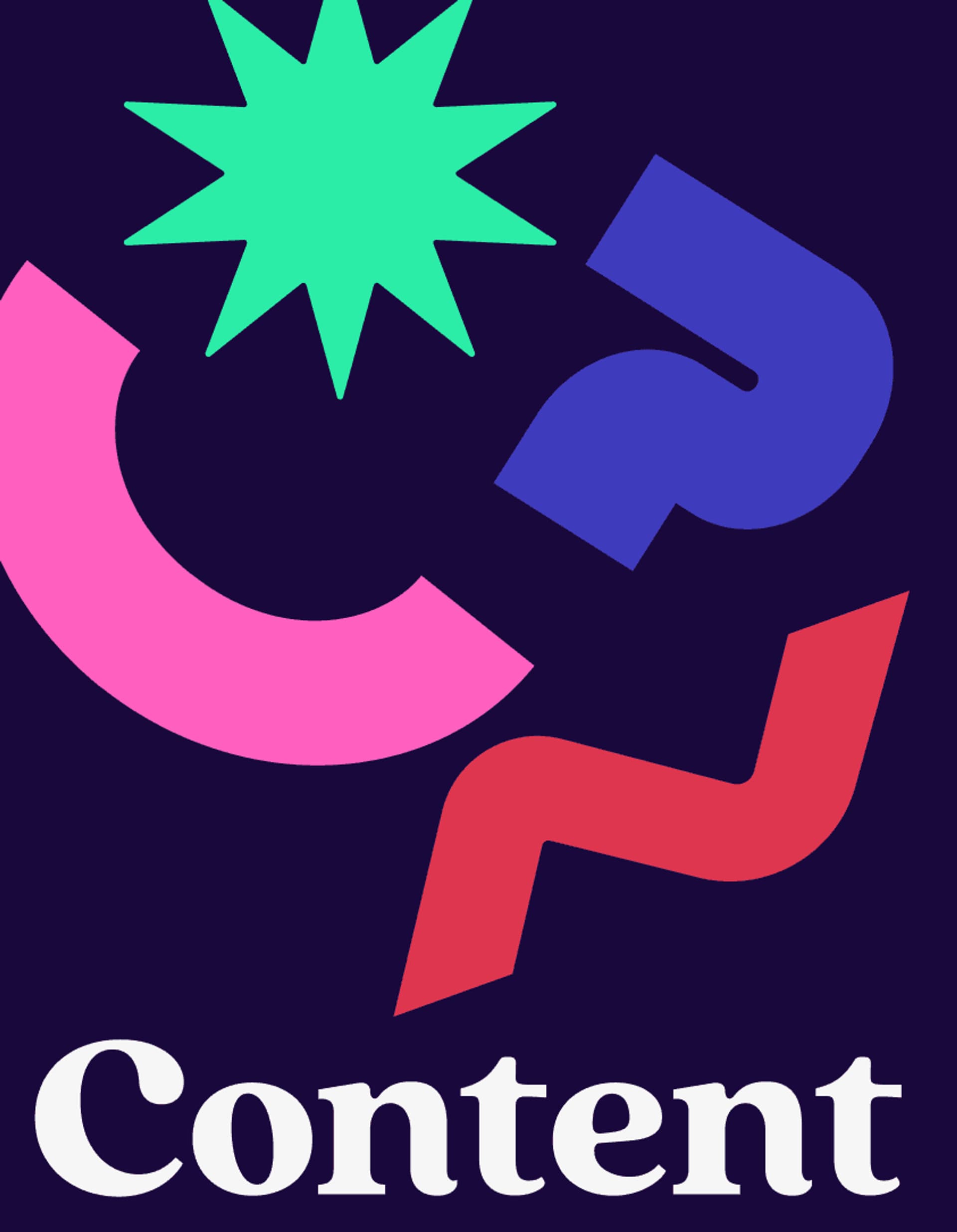 Colorful abstract shapes with the word 'Content' displayed prominently, creating a dynamic visual for creative projects.